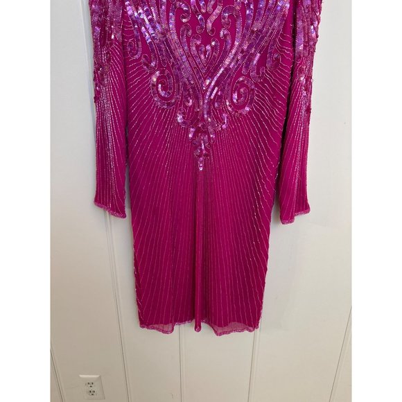Vintage Carina Pink Silk Hand-Beaded Dress XL See Measurements Glam Hollywood - Picture 6 of 16